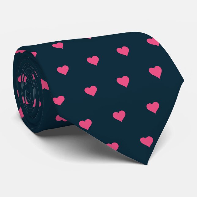 Navy Blue and Pink Hearts Neck Tie (Rolled)