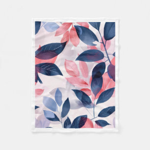 Navy Blue and Pink Leaf Pattern Fleece Blanket