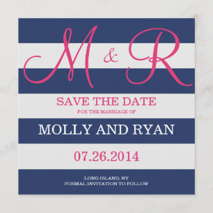 Navy Blue and Pink Monogram Save the Date
