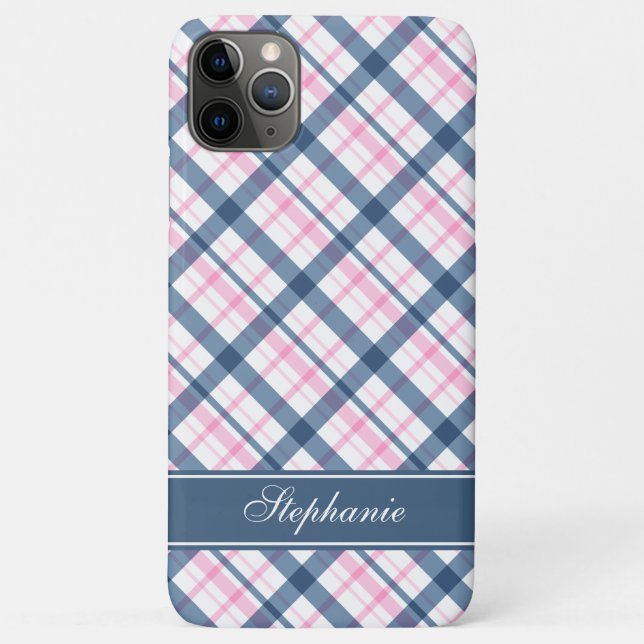 Navy Blue and PInk Plaid Pattern Case-Mate iPhone Case (Back)
