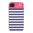 Navy Blue and Pink Preppy Stripes Custom Monogram
