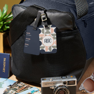 Navy Blue and Pink Retro/Mid-Century Circles Luggage Tag