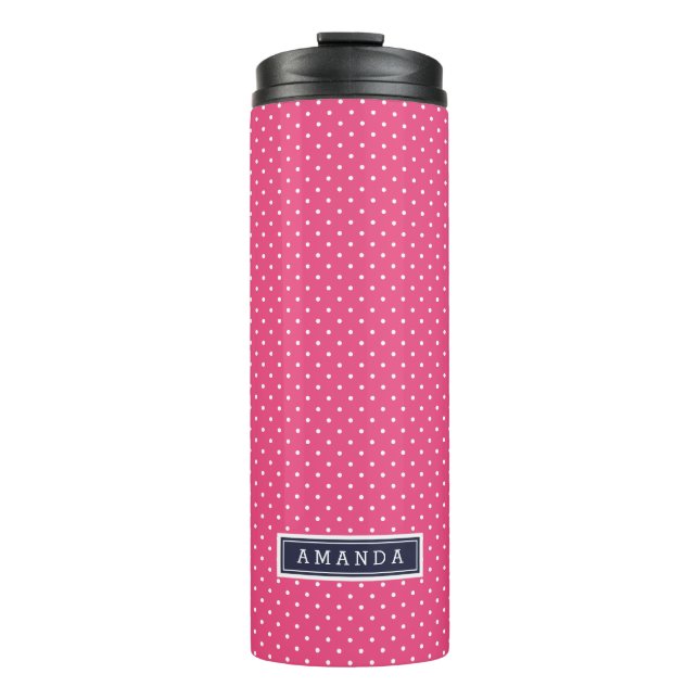 Navy Blue and Pink Tiny Dots Monogram Thermal Tumbler (Front)