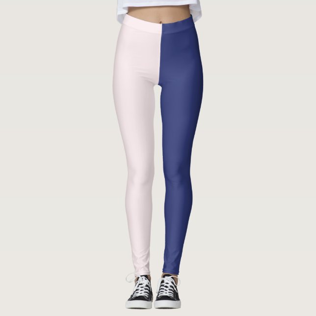 Navy Blue and Pink Vertical Colour Blocks Leggings (Front)