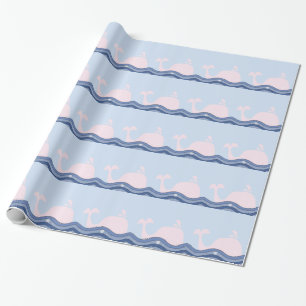 Navy Blue and Pink Whale Wrapping Paper