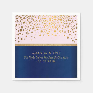 Navy Blue and Pink with Gold Confetti Dot Design Napkin