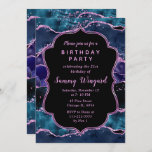 Navy Blue and Purple Glitter Ocean Agate Birthday Invitation<br><div class="desc">This elegant and glamourous birthday invitation features a navy blue and teal blue agate marble background with faux purple glitter accents. The text combines handwritten script and modern sans serif fonts for a classy and sophisticated look. The sequins and distressed texture creates the perfect blend of chic and grunge.</div>