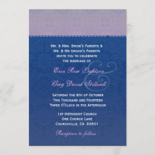 Navy Blue and Purple Lace Wedding F328 Invitation