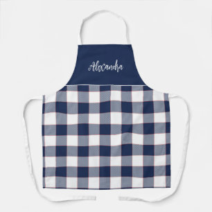 Navy Blue and Red Check  Personalised Kitchen  Apron