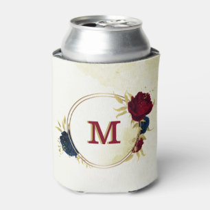  navy blue and red flowers gold can cooler