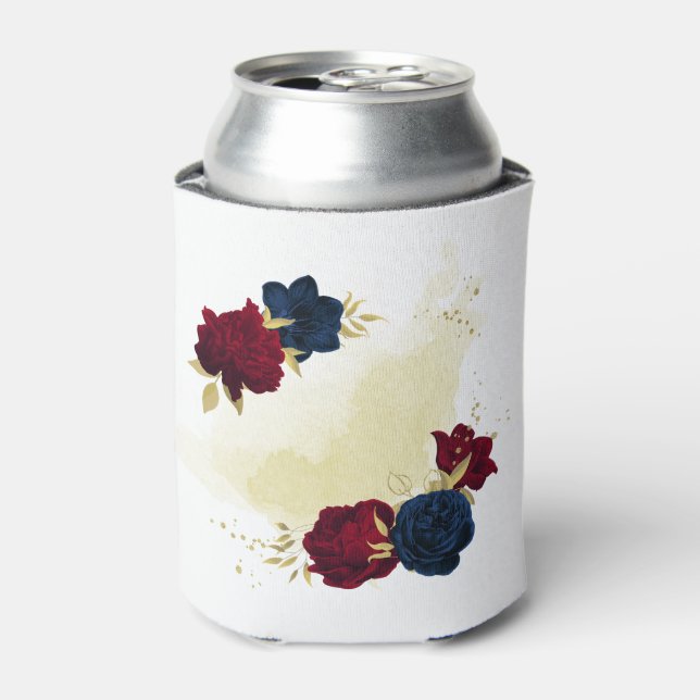 navy blue and red flowers greenery  can cooler (Can Front)
