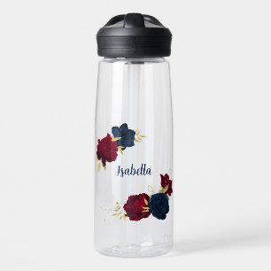  navy blue and red flowers greenery  water bottle