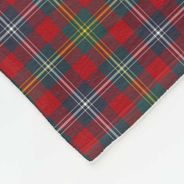 Navy Blue and Red Foster Clan Tartan Monogram Fleece Blanket (Corner)
