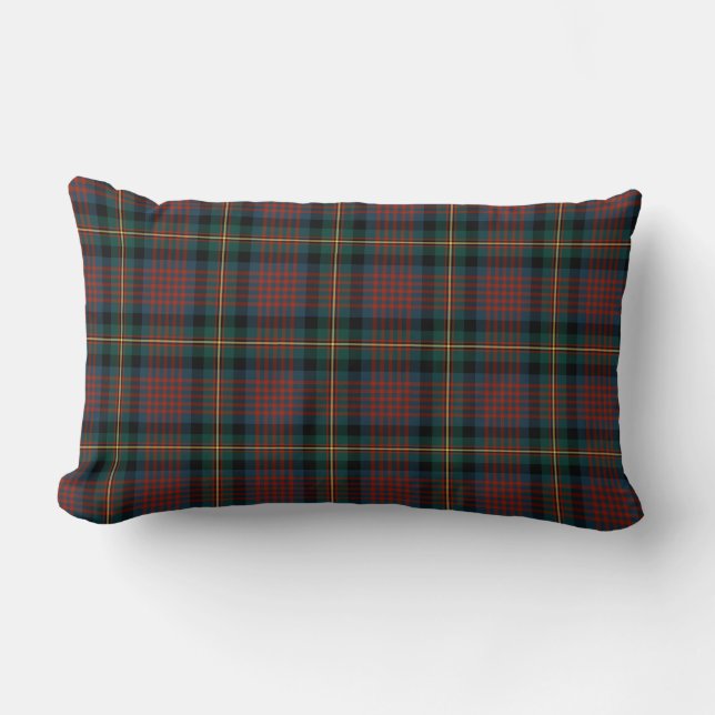 Navy Blue and Red MacLennan Clan Scottish Plaid Lumbar Cushion (Front)