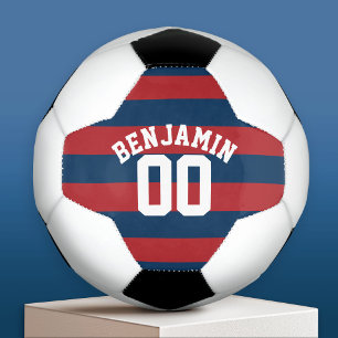 Navy Blue and Red Rugby Stripes Name Number Football