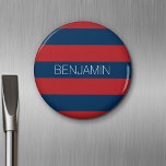 Navy Blue and Red Rugby Stripes with Custom Name Magnet<br><div class="desc">Dark Blues and a traditional red -- A manly pattern for the guys and boys in your family. A bold and modern design with an area for customised text. If you need to adjust the artwork or change the font, you can click on the customise area. This will take you...</div>