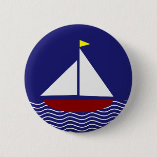 Navy Blue and Red Sailboat Design 6 Cm Round Badge