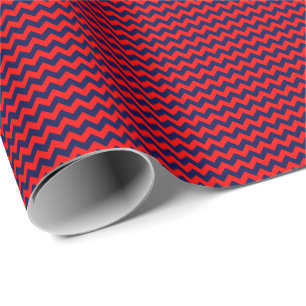 Navy Blue and Red Small Chevron Wrapping Paper
