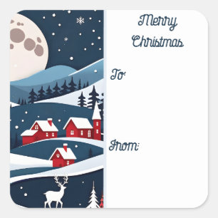 Navy Blue and Red Snow Landscape Christmas Square Sticker