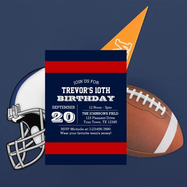 Navy Blue and Red Team Birthday Invitation (Creator Uploaded)
