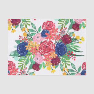 Navy Blue and Red watercolor boho chic Flowers Tissue Paper