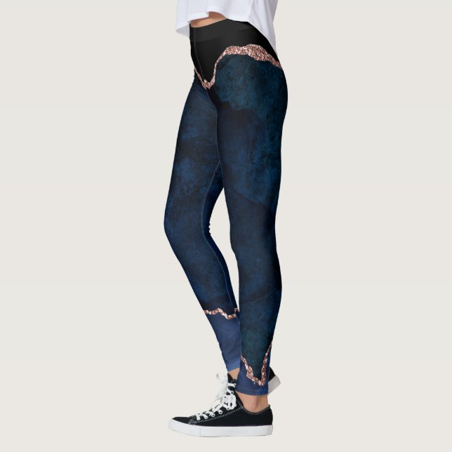 navy blue and rose gold agate leggings (Left)