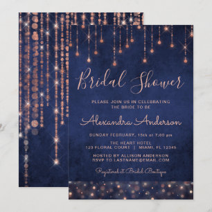 Navy Blue and Rose Gold Bridal Shower Invitation