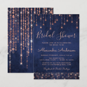 Navy Blue and Rose Gold Bridal Shower Invitation