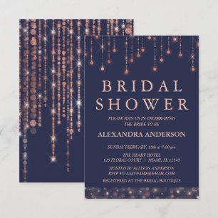 Navy Blue and Rose Gold Bridal Shower Invitation