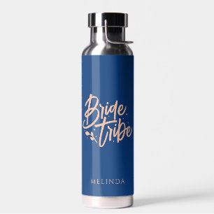 Navy Blue and Rose Gold Bride Tribe Bachelorette Water Bottle