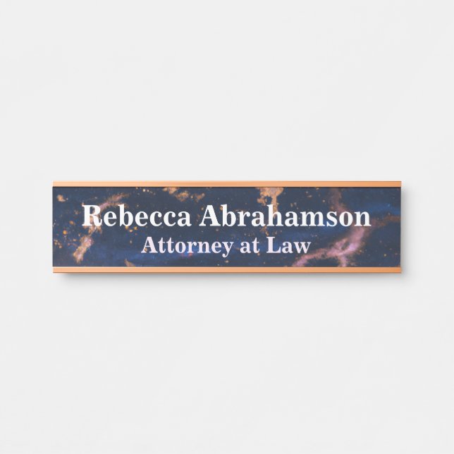 Navy Blue and Rose Gold Faux Marble Office Door Sign (Front)
