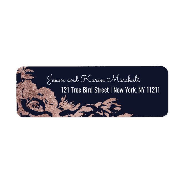 Navy Blue and Rose Gold Floral Address (Front)