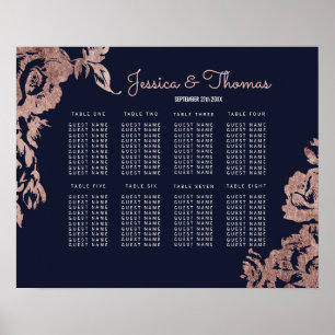 Navy Blue and Rose Gold Floral Seating Chart