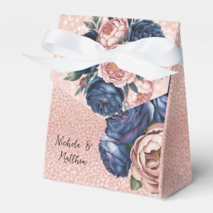 Navy Blue and Rose Gold Floral Wedding  Favour Box