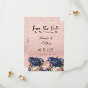 Navy Blue and Rose Gold Floral Wedding Save The Date