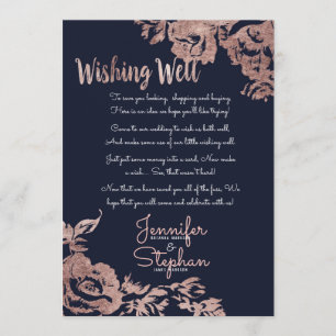 Navy Blue and Rose Gold Floral Wishing Well Invitation