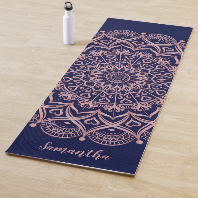 Navy Blue and Rose Gold Mandala Personalised Yoga Mat (In Situ)