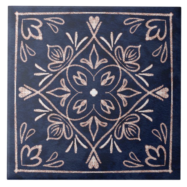 Navy Blue and Rose Gold Modern Tile (Front)