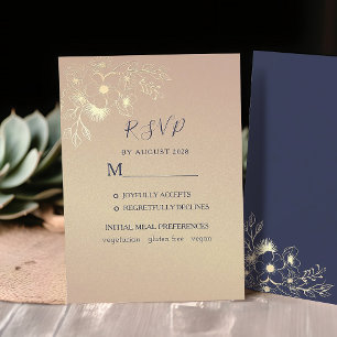Navy Blue and Rose Gold Wedding RSVP Card