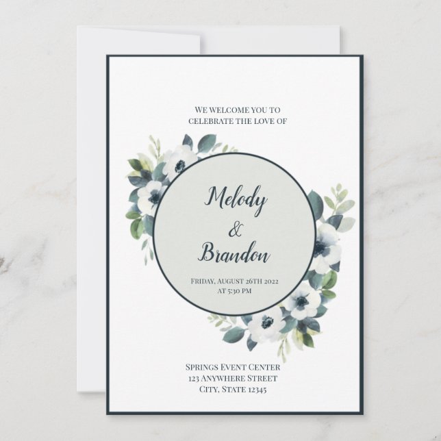 Navy Blue and Sage Wedding Invitation (Front)