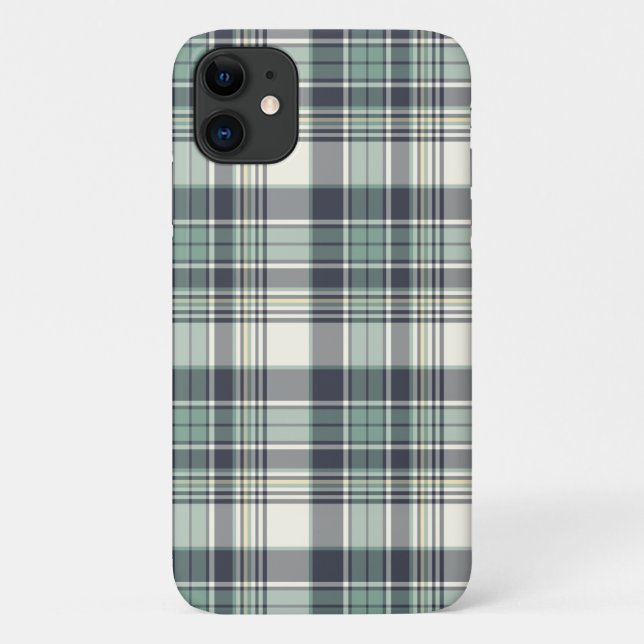 Navy Blue and Seafoam Coastal Plaid Case-Mate iPhone Case (Back)