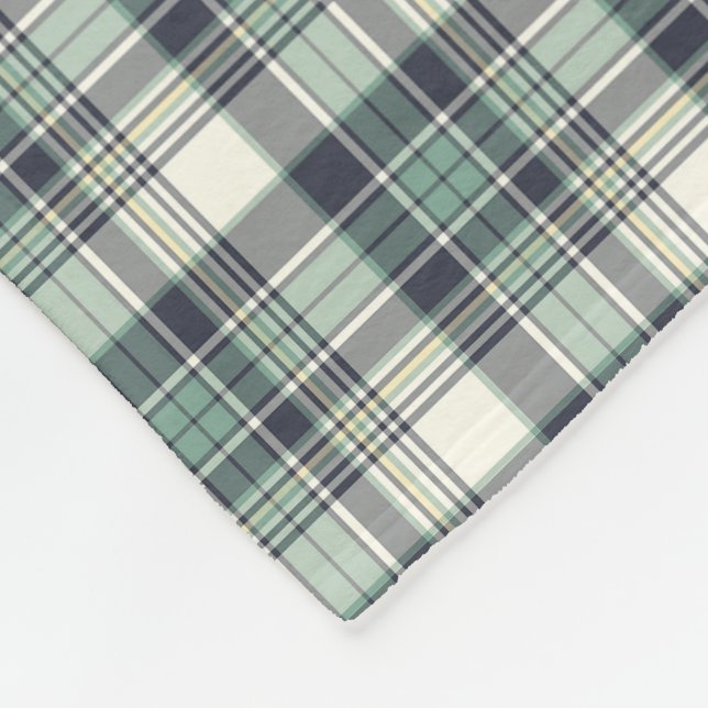 Navy Blue and Seafoam Green Plaid Fleece Blanket (Corner)
