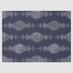 Navy Blue and Silver Abstract Boho Pattern Tissue Paper