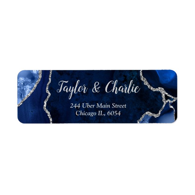 Navy Blue and Silver Agate Marble Wedding (Front)