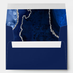 Navy Blue and Silver Agate Marble Wedding Envelope