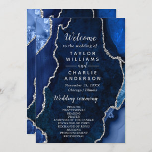 Navy Blue and Silver Agate Wedding Program Programme