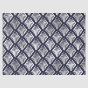 Navy Blue and Silver Art Deco Diamond Pattern Tissue Paper
