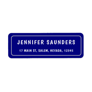 Navy Blue and Silver Border Modern Return Address