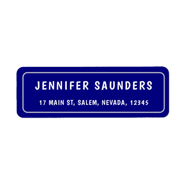 Navy Blue and Silver Border Modern Return Address (Front)