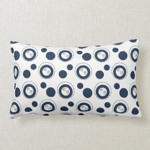 Navy Blue and Silver Concentric Circles Polka Dots Lumbar Cushion